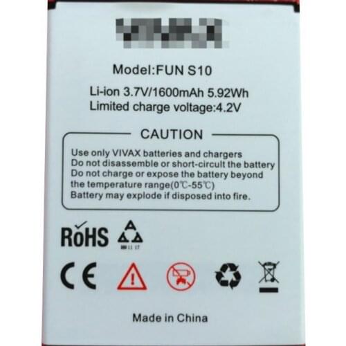 Original size battery 3.7V 5.92WH 1600mAh for VIVAX FUN S10 cell phone battery