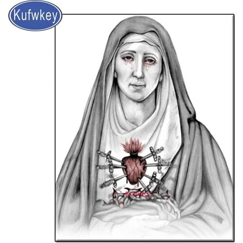 Kufwkey,diamond embroidery Our Lady of Rosary Diamond Painting full square round drill diamond mosaic Bloody Tears Religion