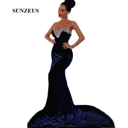 Velvet Formal Evening Dresses Sweetheart Stunning Beaded Sequins Evening Gowns Mermaid Evening Gowns vestidos de la celebridad