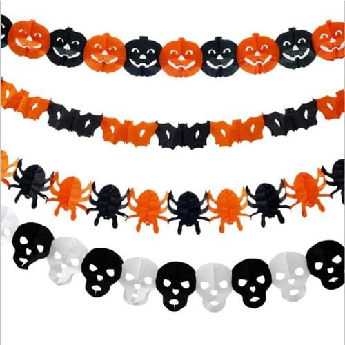Paper Chain Garland Decorations Pumpkin Bat Ghost Spider Skull Shape Halloween Decor Garland Bannres