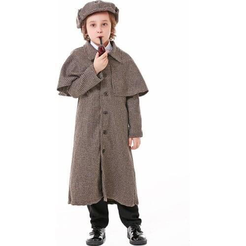 Unisex Children Private Detective Cosplay Kids Halloween Inspector Costumes Carnival Purim Parade Masquerade Play Party Dress