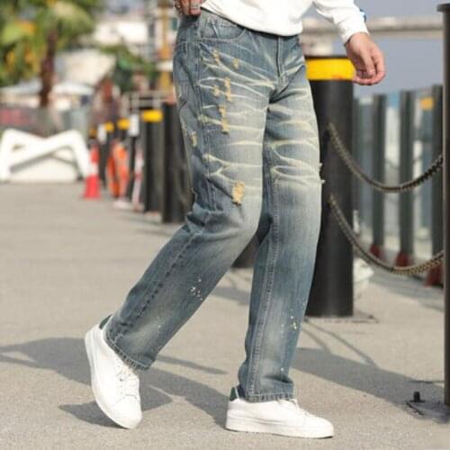 Special offer Jeans Men Spring and Autumn jeans Men Straight Loose Retro large size Hole long pants