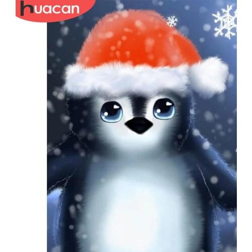 HUACAN Full Square/Round Diamond Painting 5d Christmas Hat DIY Diamond Embroidery Penguin Animal Home Decor Wall Art