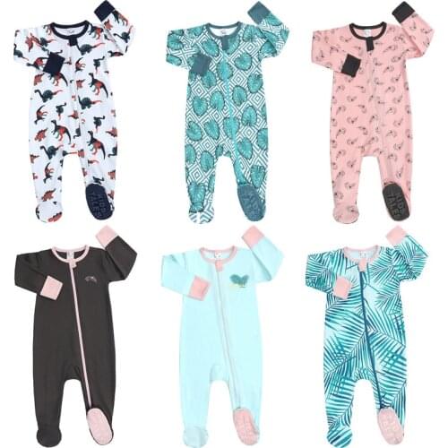 Summer Newborn Baby Boy Clothes Cartoon Print Baby Clothes Girl Romper Cotton Long Sleeve Zipper Infant Romper 6-24 Months
