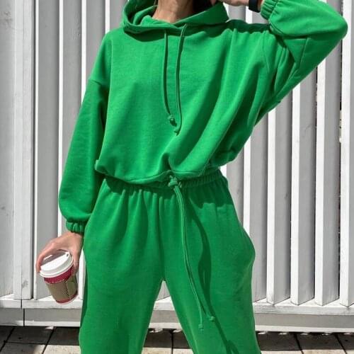 Casual Sports Suits Women Loose Hooded Long Sleeve Solid Cloth Pants Suit Female Streetwear Autumn Winter Fashion Two Piece Set