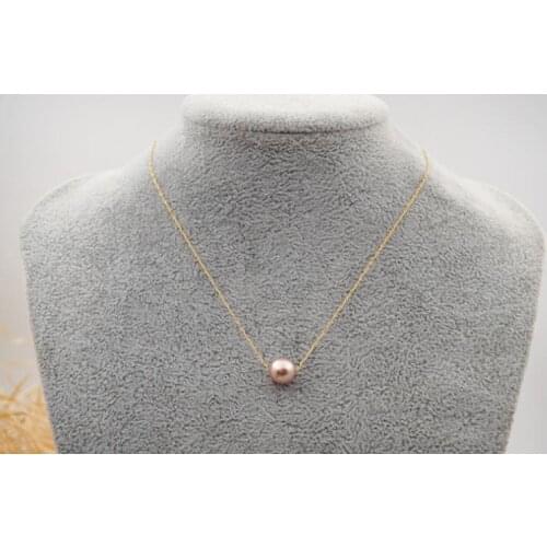 Favorite Pearl Jewelry 6mm 10mm White Lavender Color Round Freshwater Pearls Yellow Gold Plated Chain Necklace Wedding Gift