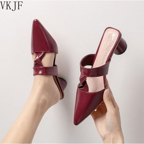 2021Summer Womens Elegant Mules Female Casual Slippers Ladies Low Heels Fashion Pointed Toe Sandals Retro Pumps Slides Sandals