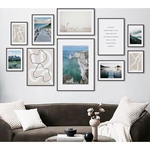 Sea forest cliff reed Abstract line Quote Wall Art Canvas Painting Nordic Posters And Prints Wall Pictures For Living Room Decor