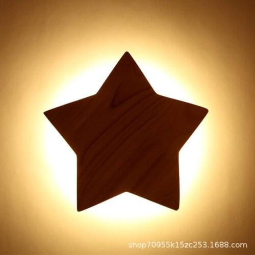 Star wall lamp Nordic Japanese simple creative cute star aisle solid wood forbedroom childrens living room bedside wall lamp