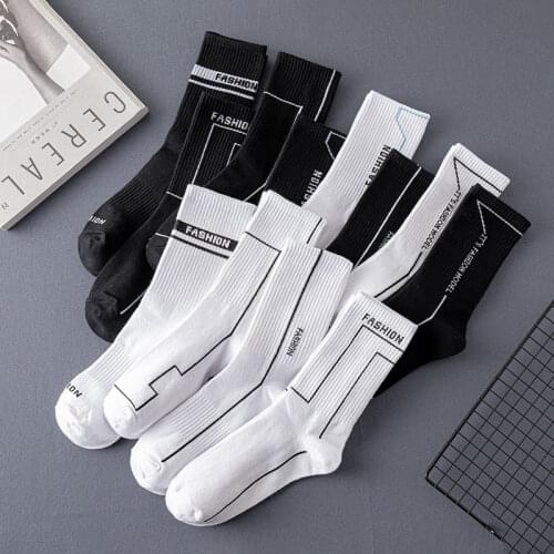Cotton Letter Simple Line Unisex Cycling Tube Socks Women Black White Sports Fashion Harajuku Hip Hop Skateboard Long Socks Men