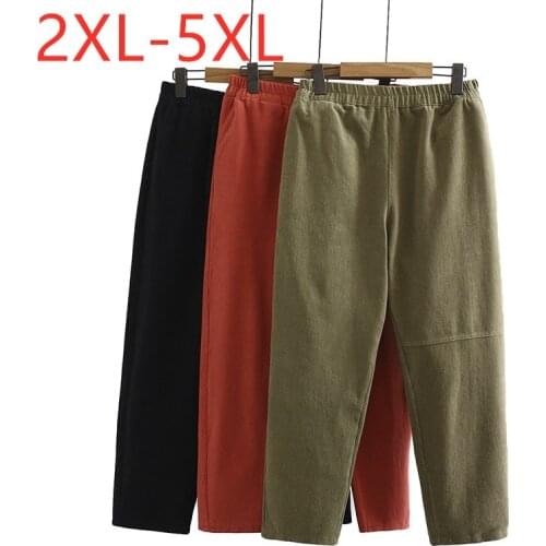 New 2020 Ladies Autumn Winter Plus Size Long Pants For Women Large Loose Casual Black Green Thick Cotton Trousers 3XL 4XL 5XL