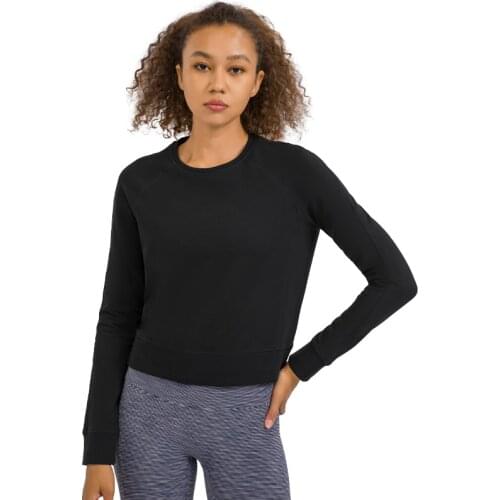 2021 New Winter Thermal French Terry Gym Yoga Sweatshirt Women Leisure Crew Neck Cotton Sports Pullover Fitness Long Sleeve Tops