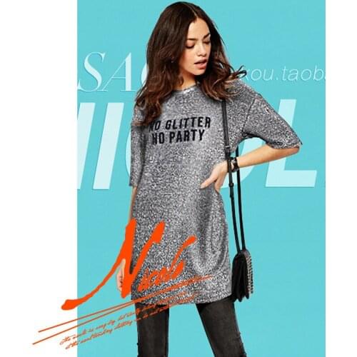 New spring and summer 2021 loose short-sleeved t-shirt womens mid-length bottoming shirt silver letter pullover