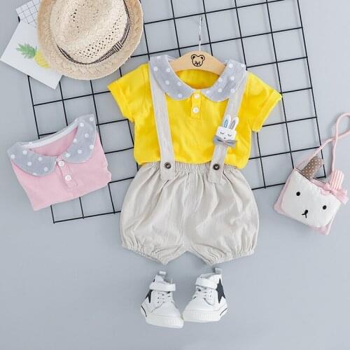 Baby girls clothes Cotton bib Overalls For Baby girls Tshirt+Pants Infant Clothes toddler clothing