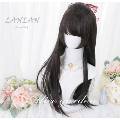 Princess cut wig long straight hair Ji hairstyle double ponytail cross-dressing girls COS fake hair three knives Synthetic Wigs