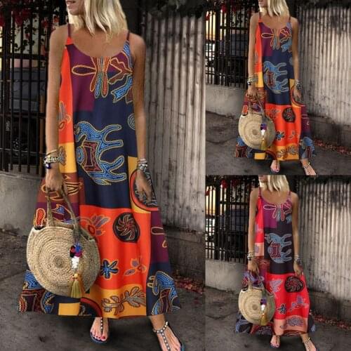 Women Sexy Cotton Linen Sleeveless Fashion Retro Dress Summer Beach Thailand Indian Bohemian Print Party Dresses Africa Clothing