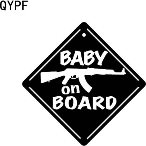 QYPF 13CM*13CM Baby On Board Gun Vinyl Car Motorcycle Sticker Decal Black Sliver C14-0204