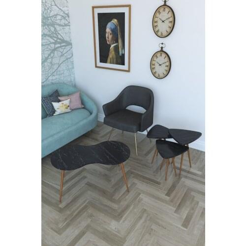 Modern 3'lü Triangle Zigon Coffee table, Serving Stand and London Medium Tripod-Black marble coffe table table bassee