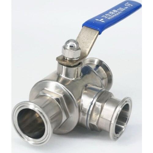 T-port 1-1/2" 38mm 304 Stainless Steel 1.5" Tri Clamp 50.5mm Ferrule O/D Sanitary 3 Way Ball Valve For Homebrew 229 PSI