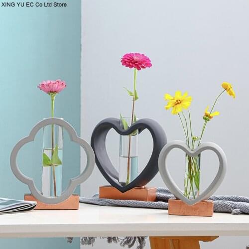 Creative Hydroponic Glass Test Tube Vase Flower Arrangement Accessories Simple Cement Glass Container Modern Home Decoration