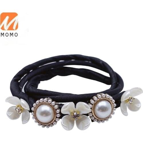 Spring and Summer Bun Hair Band Pearl Rhinestone Braided Hair Styling
