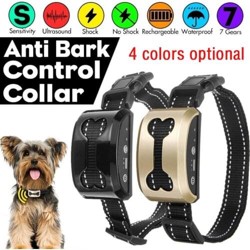 Intelligent Dog Anti Bark Collar Ultrasonic Rechargeable Training Collars Waterproof Vibration Dog Stop Barking Control Bark Col