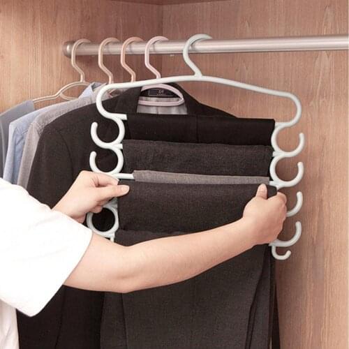 Clothes Hangers Multifunctional Sturdy PP 5 Layers Dress Pant Scarf Hangers for Closet Wardrobe Storage Rack Home Organizer