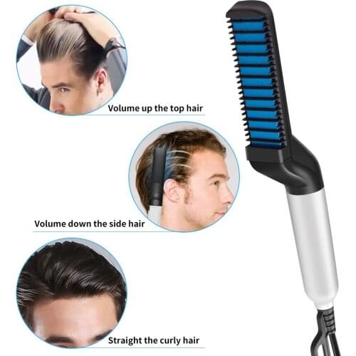 Mens Hair Beard Straightener Comb Professional Flat Iron Crimping Hair Iron Brush Curler Hair Straighting Comb Salon Styler