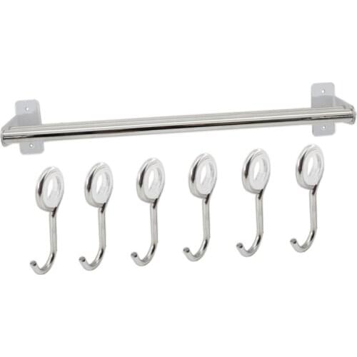 Wallniture Cucina 40CM Wall Mount Kitchen Utensil Holder with 6 S Hooks for Hanging Pots and Pans Set and Lid Organizer Silver