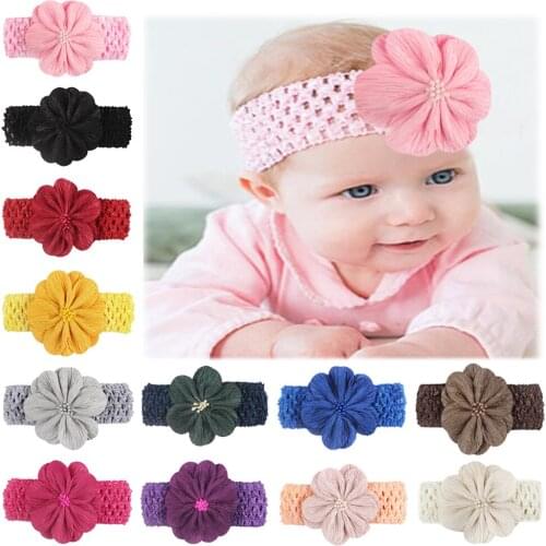 Yundfly New Toddler Artifical Leather Flower Headband Baby Girls Crochet Hairband Newborn Floral Knitting Hair Accessories