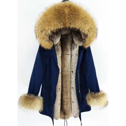 2021 Winter Women Long Parka 7XL Big Natural Raccoon Fur Hooded Streetwear faux fur liner Detachable Warm Parka