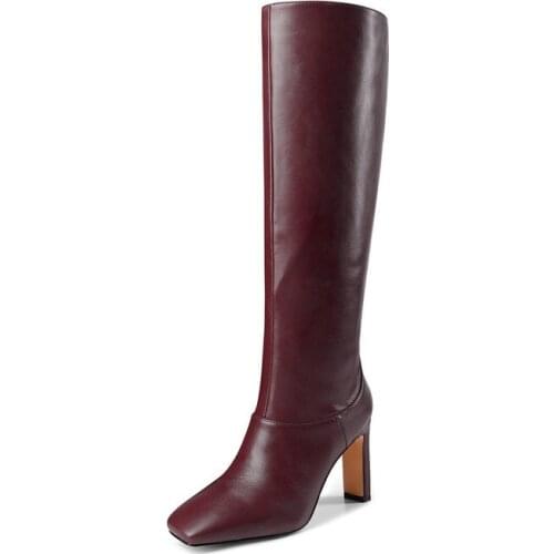 SKLFGXZY New style knee boots Female boots black red brown Women boots 8 cm High heels warm Autumn winter Womens shoes