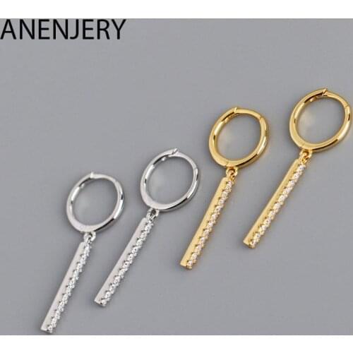 ANENJERY 925 Sterling Silver Zircon Straight Stick Earring For Women Handmade Geometric Earrings Korean Hot Selling Jewelry
