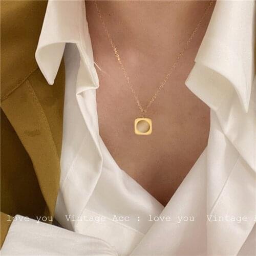 Square Opal Pendant Necklace for Women Fashion Jewelry Titanium Steel Necklace Gold Plated Luxury Design Korean Style Elegant