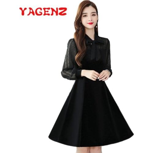 YAGENZ Plus size Dress Women Clothes Little Black Dress Spring Autumn Women Bow Mini Dress Vestidos Verano Patchwork dresses 687
