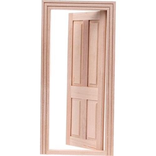 1/12 Dollhouse Miniature Wood Color 4 Panel Interior Wooden Door DIY Model Accessories Toys