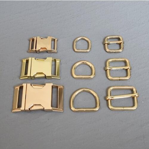 10 Sets 15/20/25mm Webbing Metal Hardware Gold Slider D Ring Release Belt Buckle For Dog Collar Paracord Sewing Accessory