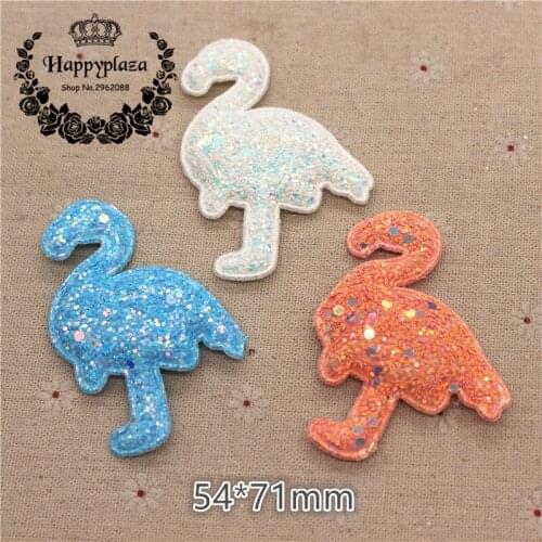 10pcs 54*71mm Glitter Diamond Paillette Flamingo Padded Patches Appliques For Clothes Sewing Supplies DIY Hair Bow Decoration