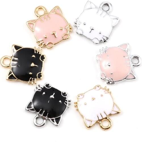 10 Piece Cute Charms Cat Animal Enamel Zinc Based Alloy Pendants DIY Making Earrings Necklace Women Jewelry 15mm x 13mm
