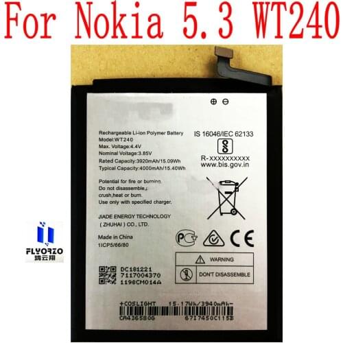 3.85V New High Quality 4000mAh WT240 Battery For Nokia 5.3 WT240 Mobile Phone