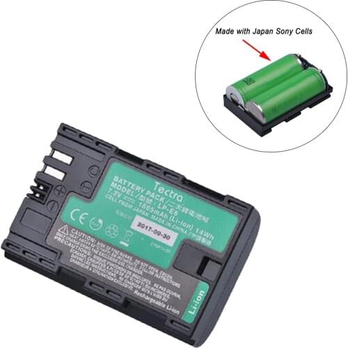Tectra 1pcs LP-E6 LP-E6N Camera Battery for Canon EOS 5D Mark II Mark III 5DS 6D 7D 60D 60Da with High Quality Japan SONYCells