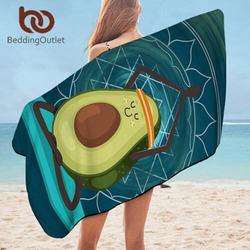 BeddingOutlet Cartoon Bath Towel Avocado Bathroom Blanket Microfiber Yoga Printing Beach Towel Mandala Green serviette 75x150cm