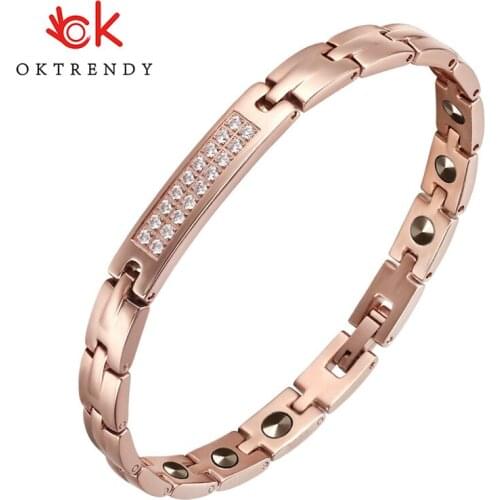 Oktrendy Stainless Steel Magnetic Therapy Bracelet Women Luxury Magnet Bracelet Health With Gold Color White Rhinestone