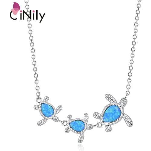 CiNily Exquisite turtle Blue Fire Opal Silver Plated Female Jewelry Pendant Necklace Gifts for Women
