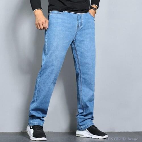 Spring and autumn casual stretch jeans mens straight loose elasticity plus fat plus size big trousers fat guy 140kg