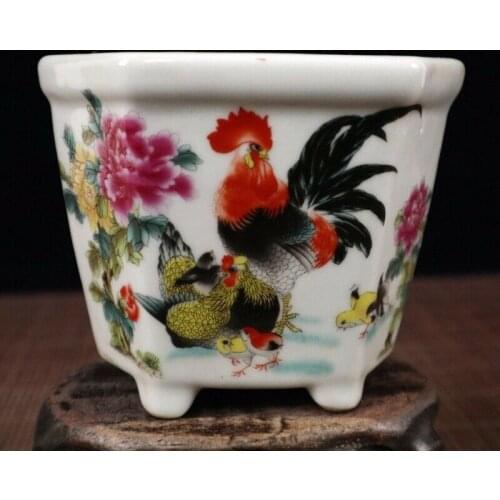 Chinese old porcelain Pastel cock pattern drawings porcelain flowerpot