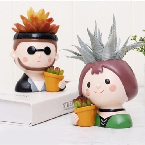 Resin Cute Girls Plant Window Box Flower Pot Small Succulent Planter Pots Decor