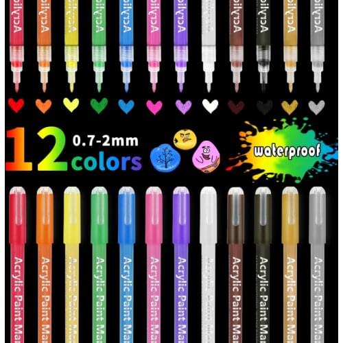 Acrylic Pens Set Stone Paint Markers Art Cheap Marker 12 Color Fineliner 0.7mm Permanent Children Glass Drawing Wood Painting