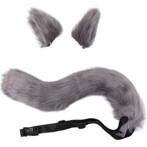 M2EA 3 Pieces Wolf Girls Anime Cosplay Set Kawaii Foxes Ears Hair Clips Headdress Plush Tail for Halloween Party