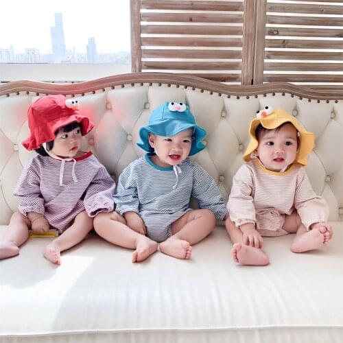 Autumn New Baby Girls and Boys Stripe Romper With Hat